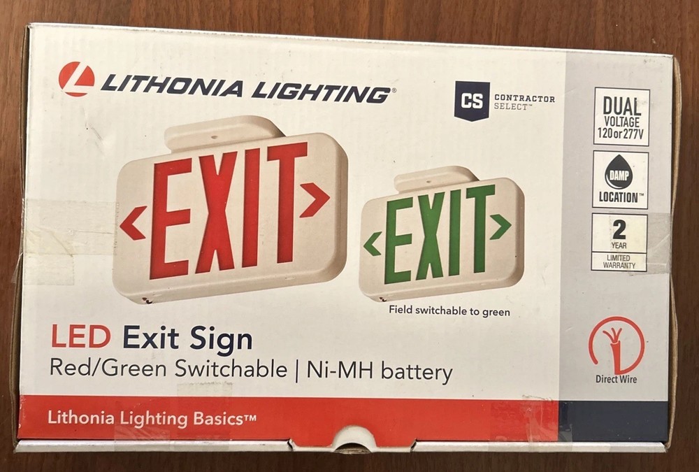 Lithonia Lighting EXRG EL M6 Thermoplastic LED Exit Light, Switchable Red/Green