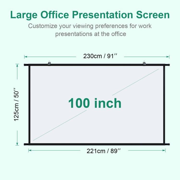 Projection Screen Black Backing 16: 9 Hanging Projector Screen 100" Indoor Mo...