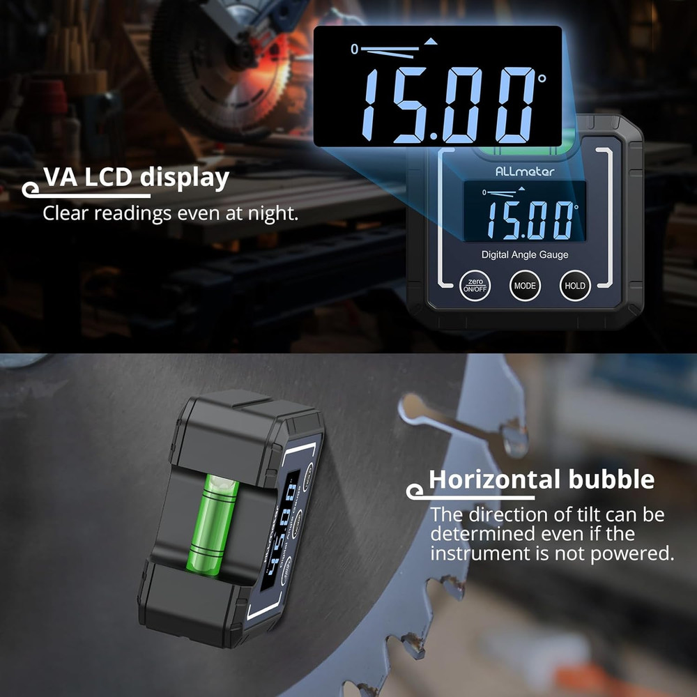 Digital Angle Gauge,0.05° High Precision Inclinometer with Magnetic Base & Bubbl