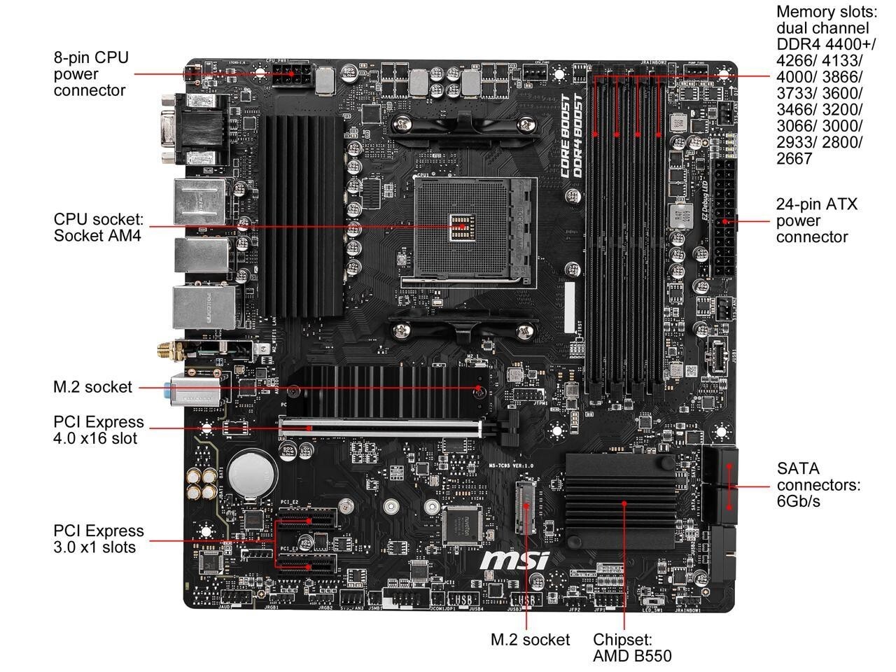 MSI B550M PRO-VDH WIFI AM4 AMD B550 SATA 6Gb/s USB 3.0 Micro ATX AMD Motherboard