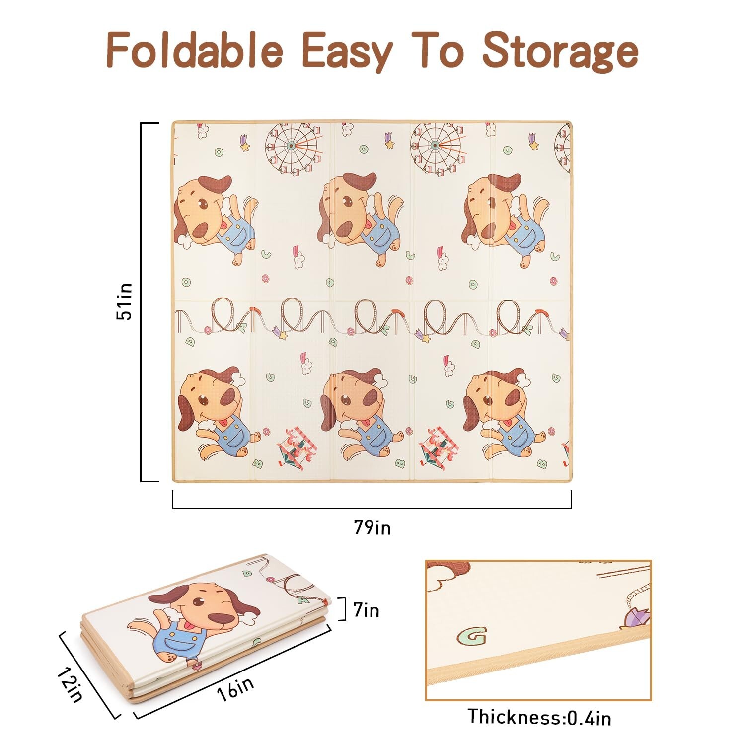 Baby Play Mat/ Foldable and Waterproof/Reversible and Versatile 0.4in thick 1cm