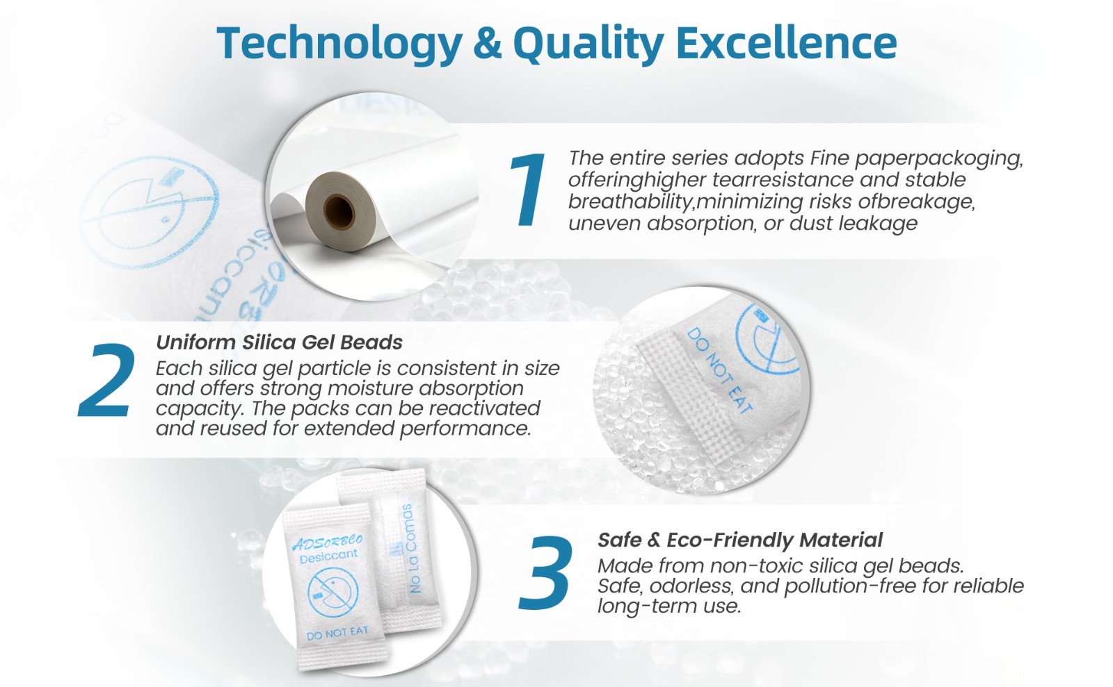 Adsorbco 3 Gram(50) Silica Gel Desiccant Packets–Mini Moisture Absorbing Packets