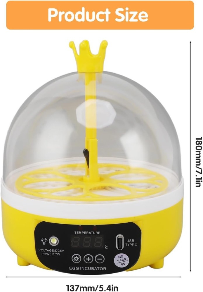 4 Eggs Mini Incubator with Transparent Lid,7W Automatic Temperature Humidity ...