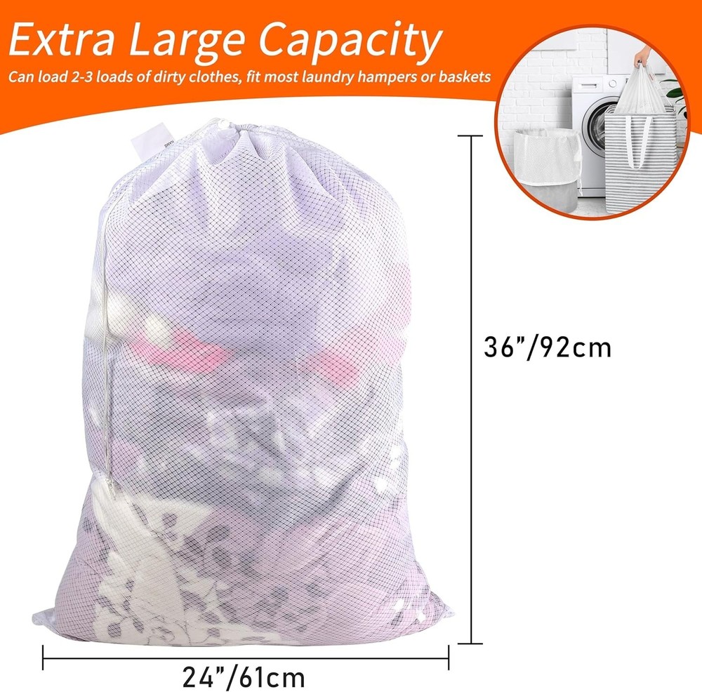 Tear Resistant Drawstring Laundry Bag - 50 lbs Capacity, Washable & Lightweight