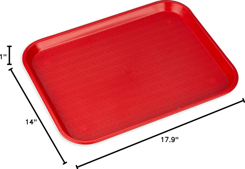 Shatter-Resistant Plastic Cafeteria Fast Food Tray, 14" x 18" - Red, Rectangular