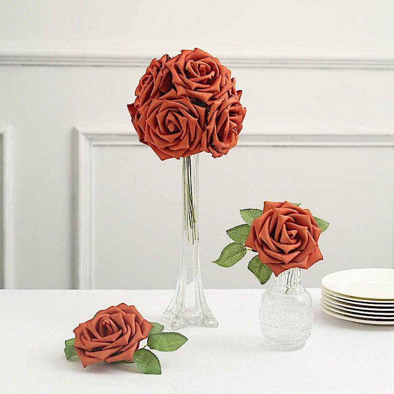 24 TERRACOTTA 5" FOAM ROSE Flowers Stems Party Wedding Events Decorations