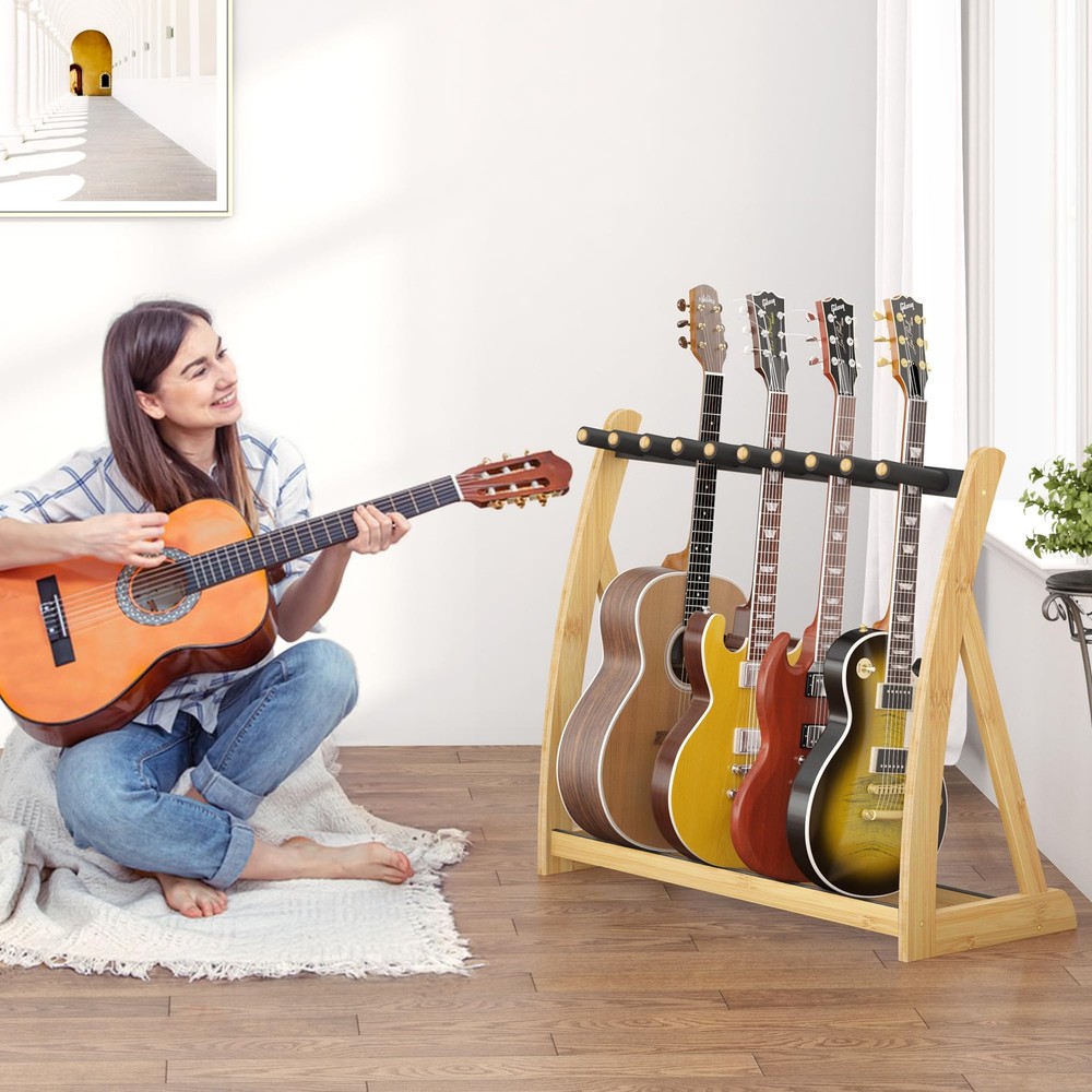 Guitar Stand Rack, Multi-Guitar Display Rack Adjustable Bamboo Guitars Holder...