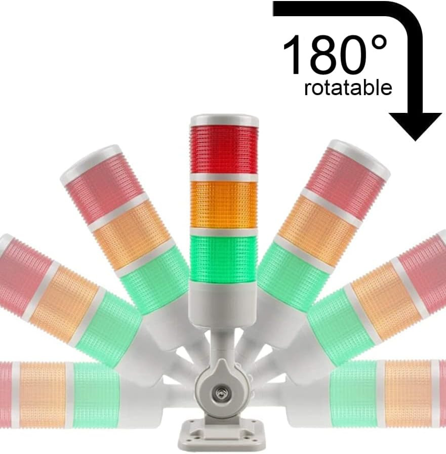 Stack Lights, Industrial Signal Tower with Rotatable Base, Steady/Flashing Light