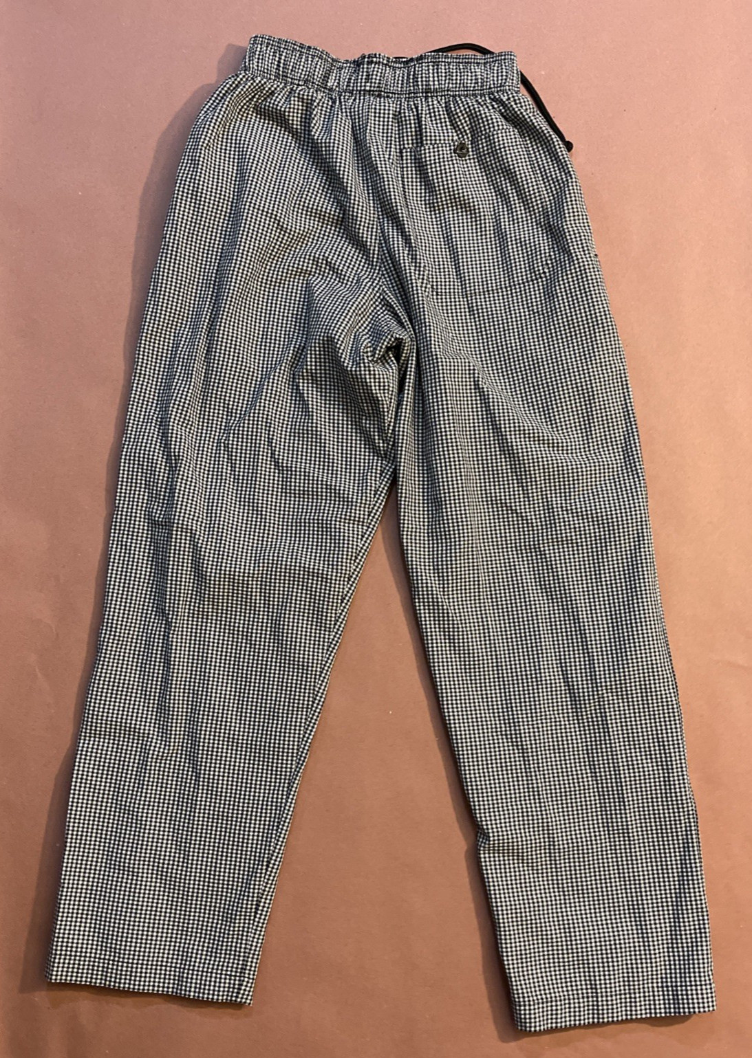 CHEF WORKS BLACK & WHITE CHECKERED DRAWSTRING PANTS SIZE SMALL