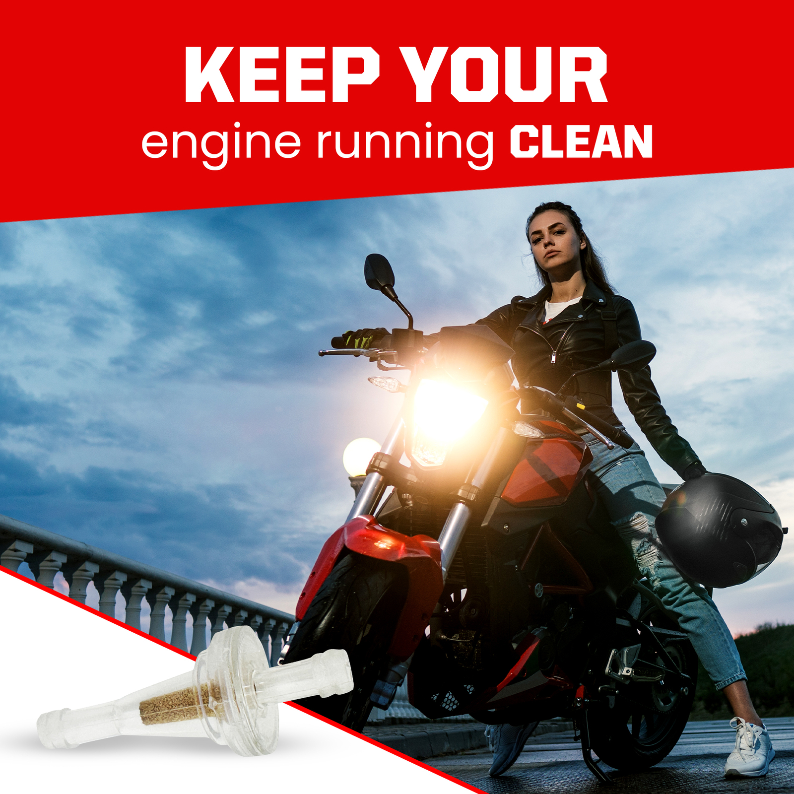 Outlaw Racing Clear Inline Gas Fuel Filters Motorcycle Scooter ATV 1/4" (2 Pack)