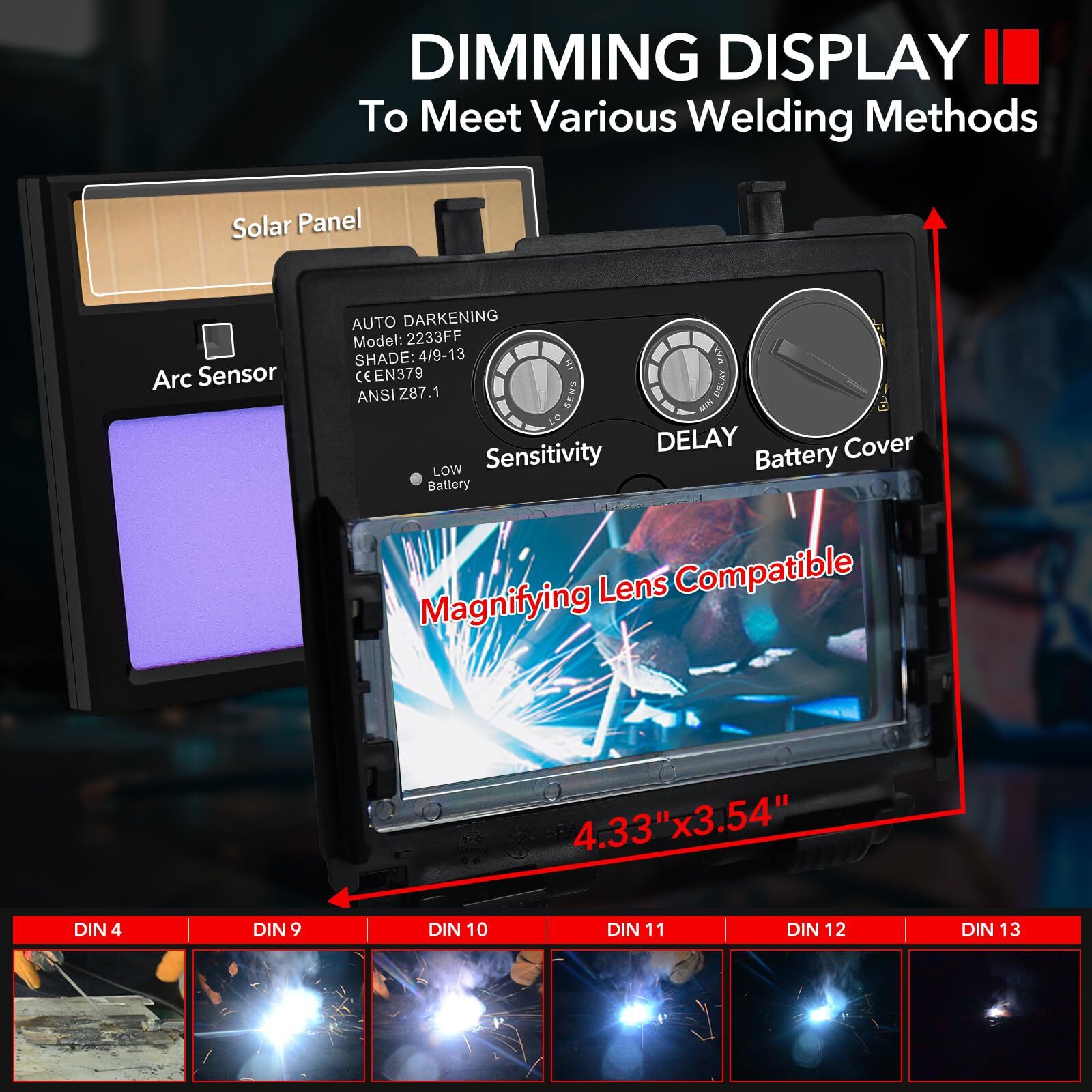 Auto Darkening Welding Helmet with LED Light, True Color View, Grind Mode