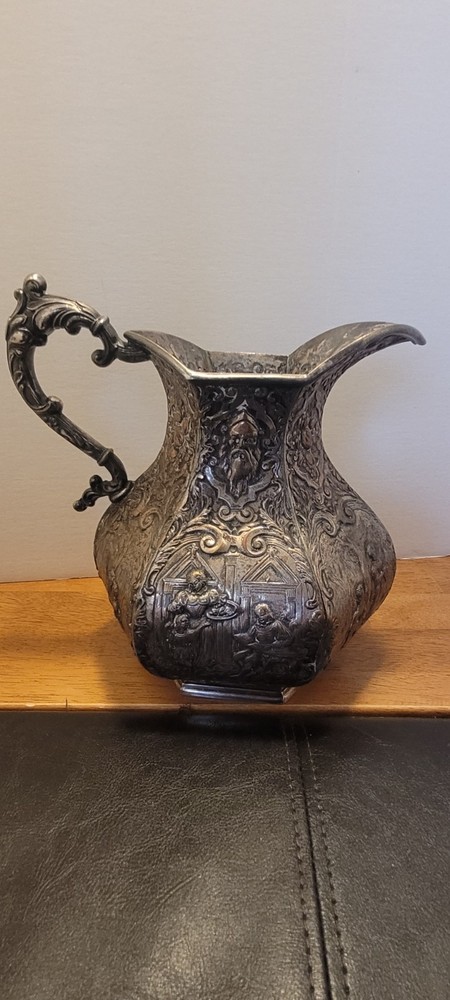 c1900 Antique E.G. Webster & Son Silverplate Repousse Water Pitcher