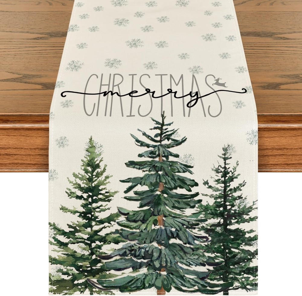 Artoid Mode Beige Pine Tree Snowflake Merry Table Runner, 13 x 72,