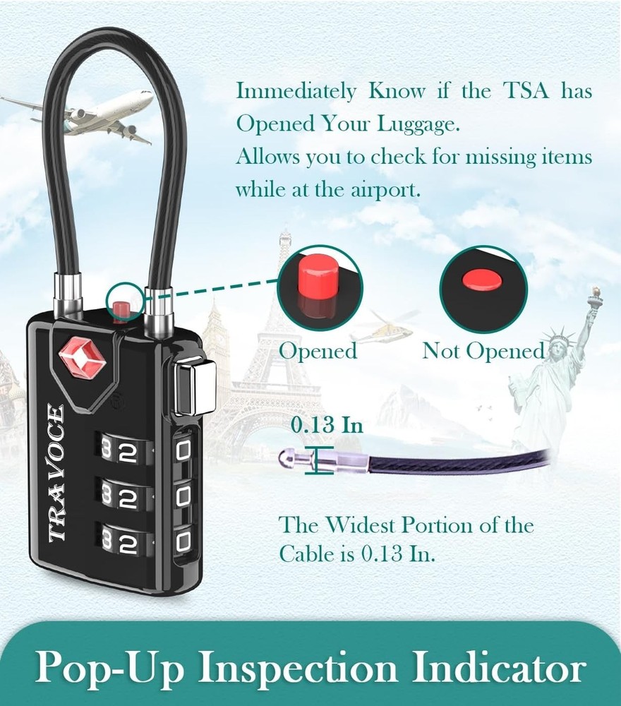 Travel Combination Cable Lock Set – TSA Approved, Versatile & Durable (3 Pack)