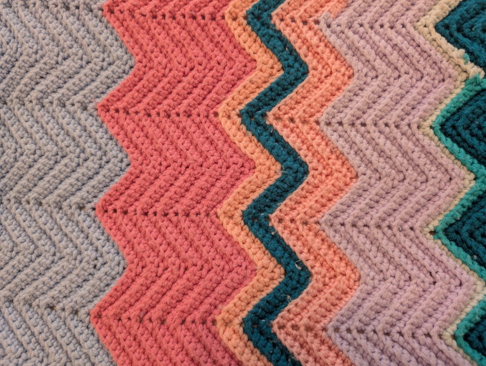 Handmade Multicolor Chevron Crochet Large Sofa Throw Blanket Decorative