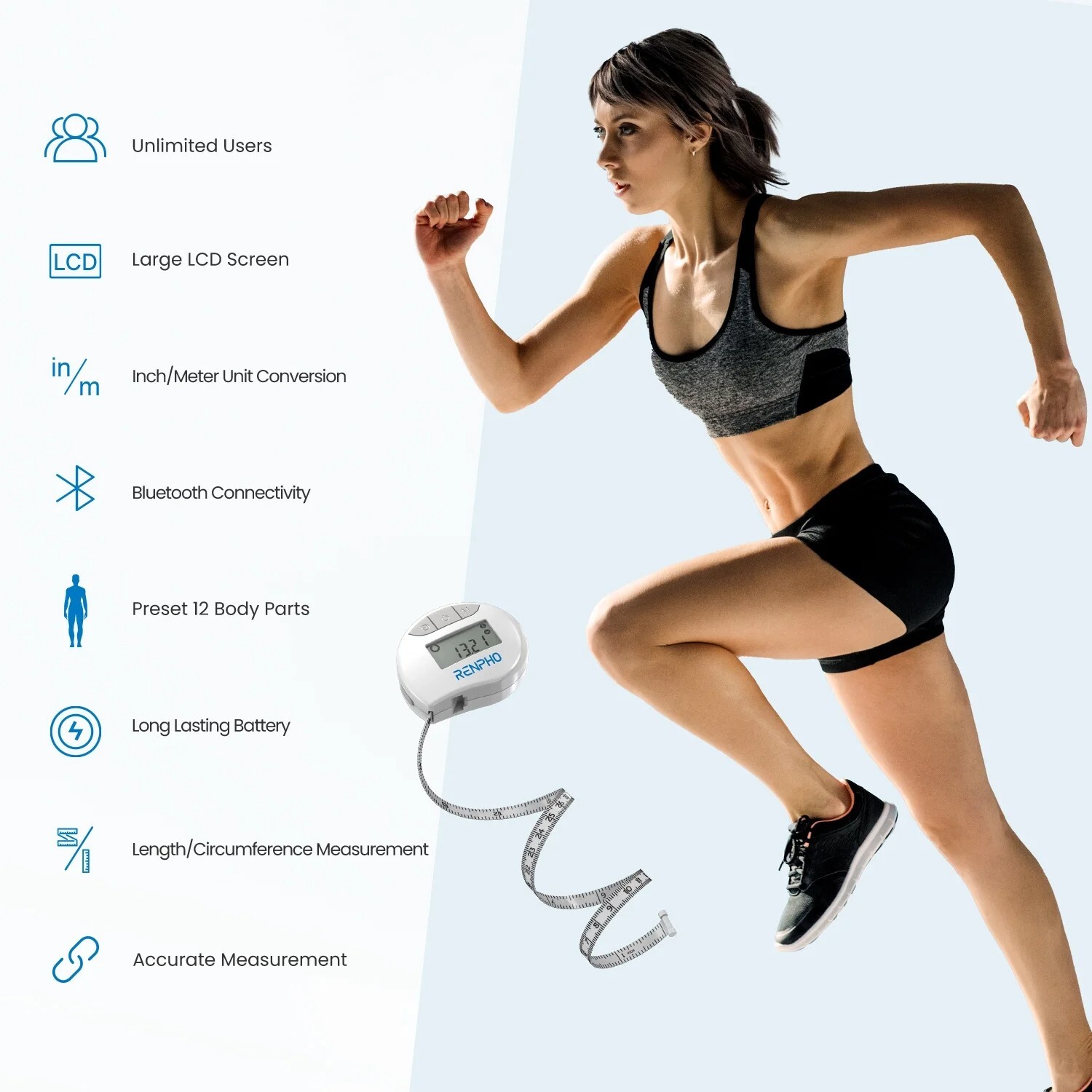 RENPHO Smart Tape Measure Body Measuring Tape for Weight Loss Bluetooth Tape US