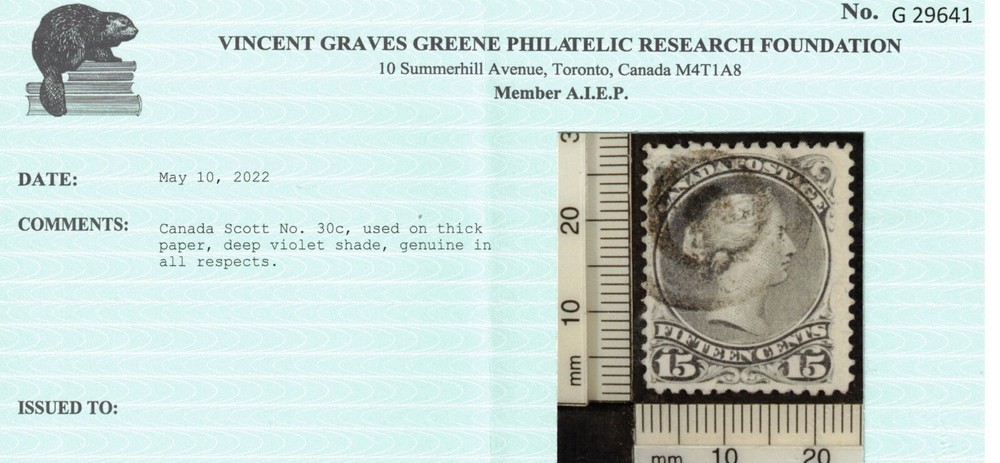 Canada #30c Used Fine+ **With Certificate**