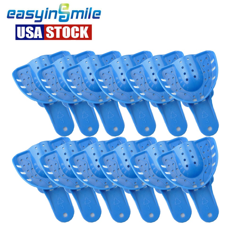 12Pcs Dental Impression Trays Perforated Plastic Upper/Lower Durable Materials
