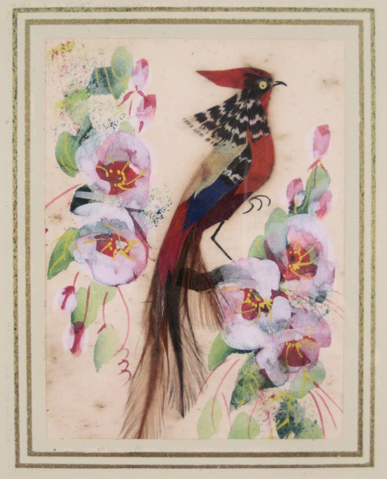 Lot of 5 Feather Art Bird Small Pictures Glen Bastion 1890-1966 Indiana Artist