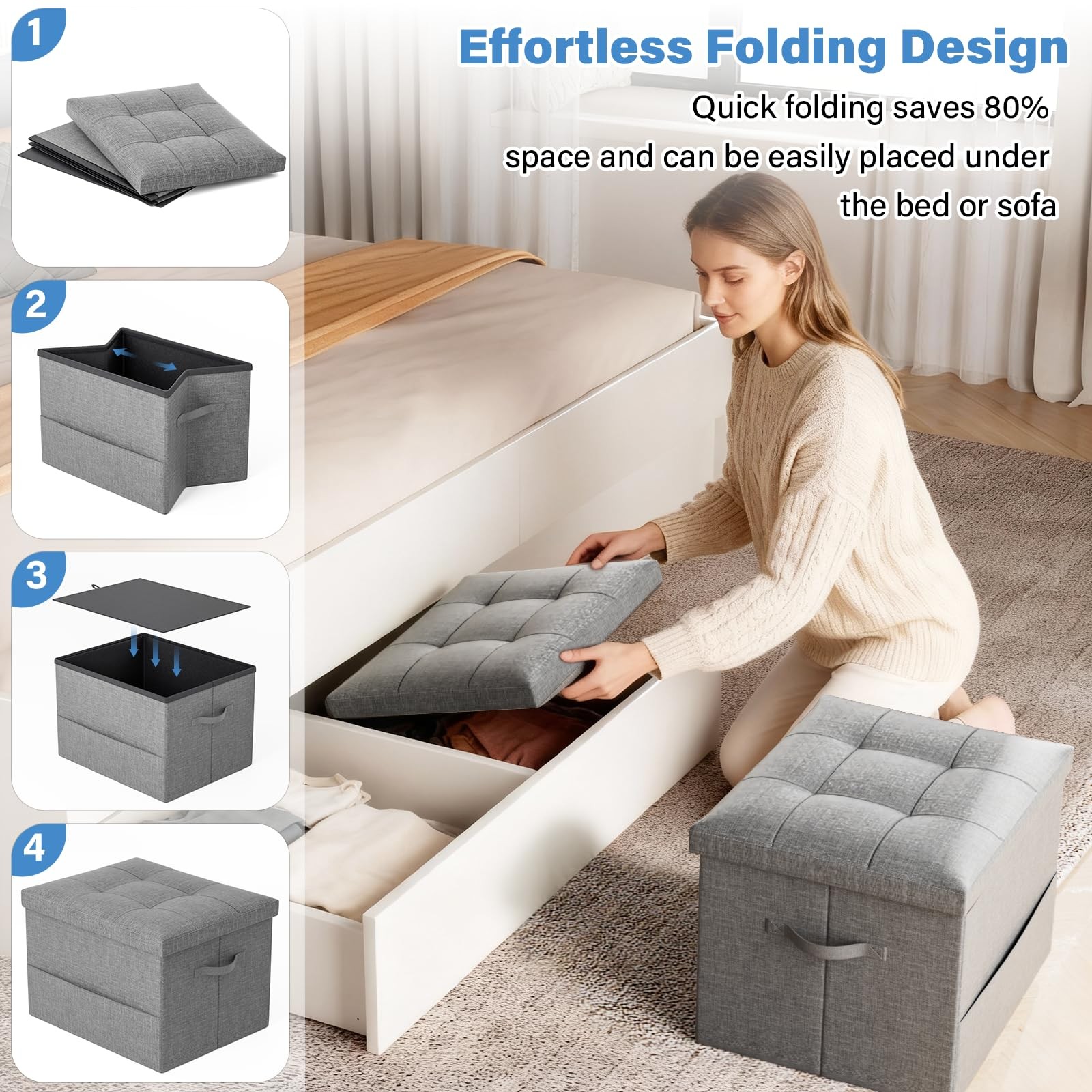 Storage Ottoman Foot Rest Stool, Foldable Foot Rest Stool with Thicker Foam Padd