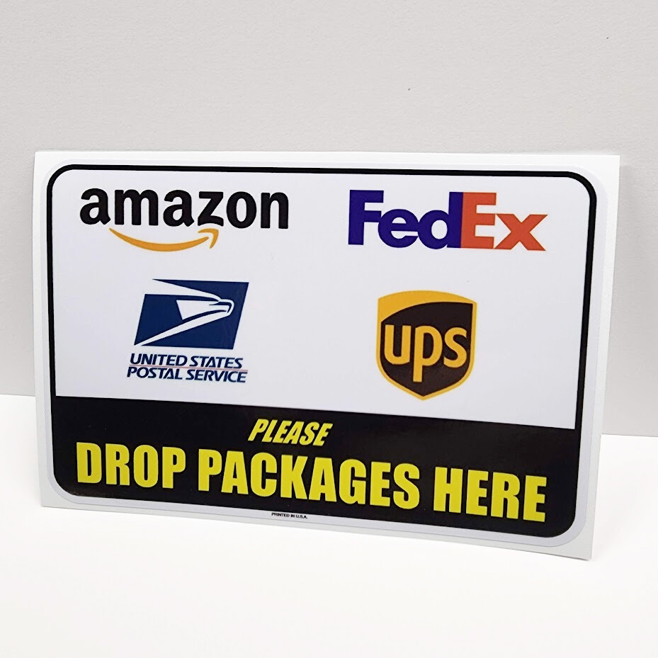 DROP PACKAGES HERE DECAL / Vinyl Sticker, USPS Fedex Amazon UPS, delivery sign