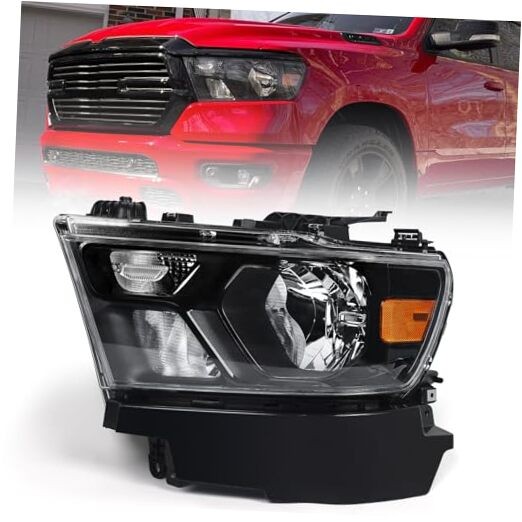 Halogen Headlights Assembly Compatible with Dodge Ram 1500 2019-2022 LH