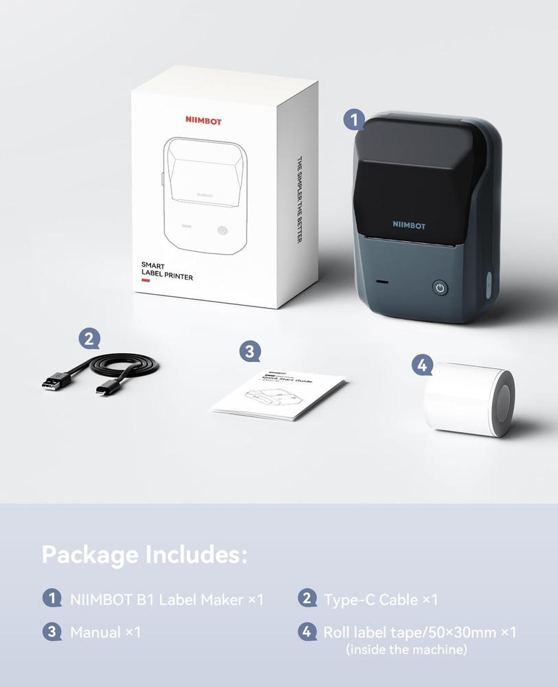 NIIMBOT B1 Portable Bluetooth 2" Thermal Label Maker Machine w/Tape