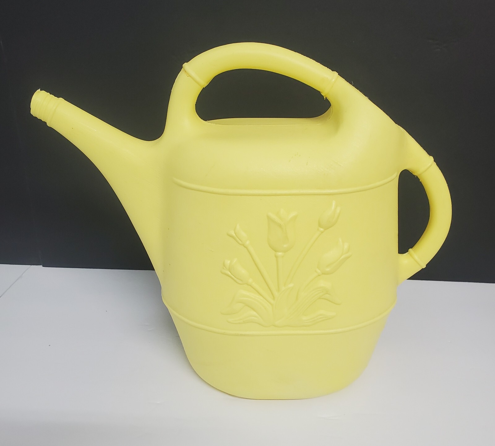 Union Products 1989 Yellow Blow Mold Watering Can W/Flowers Made In USA