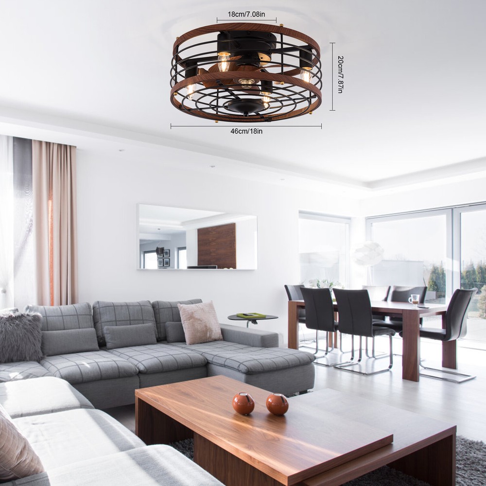 Caged Ceiling Fan With Light Flush Mount With 4 E26 Led Bulbs Modern Fan Lamp