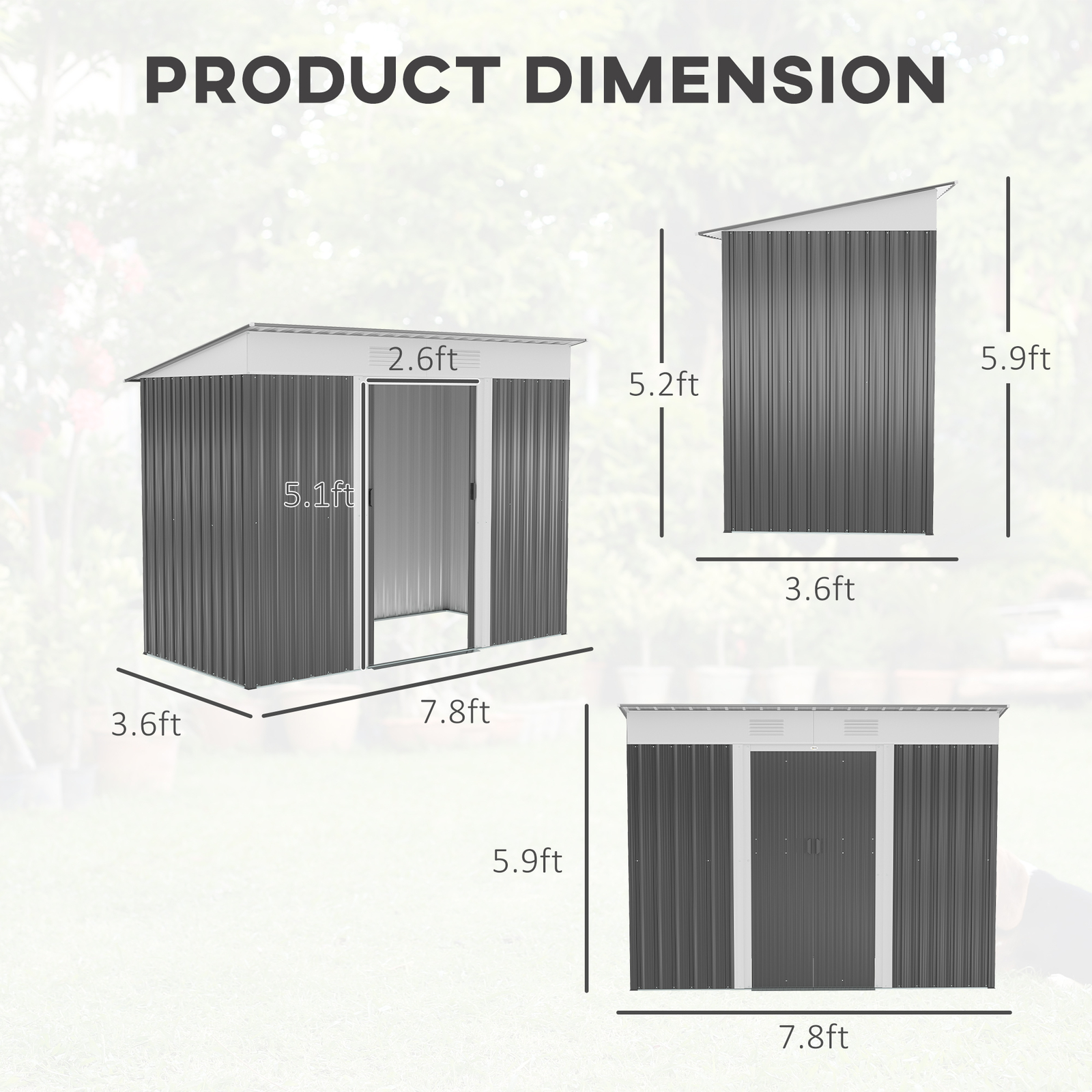 8' x 4' Metal Outdoor Storage Garden Shed with 2 Air Vents