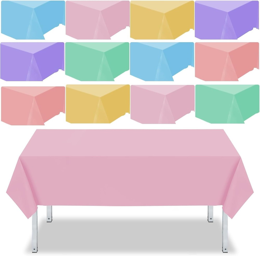 12 Pcs Assorted Color Disposable Plastic Tablecloth Rectangle Table Cover