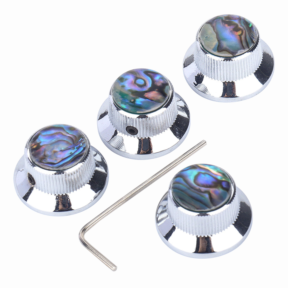 4Pcs Abalone Top Hat Knobs Metal Bell Knobs for Guitar Bass Parts Chrome