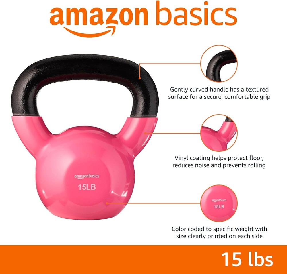 Color Coded Vinyl Kettlebell for Strength Training Weight Lifting Exercises