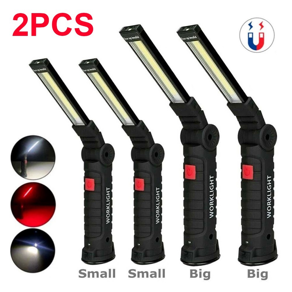 2PCS Work Light LED COB Mechanic Flashlight Lamp Rechargeable Magnetic Base Hook