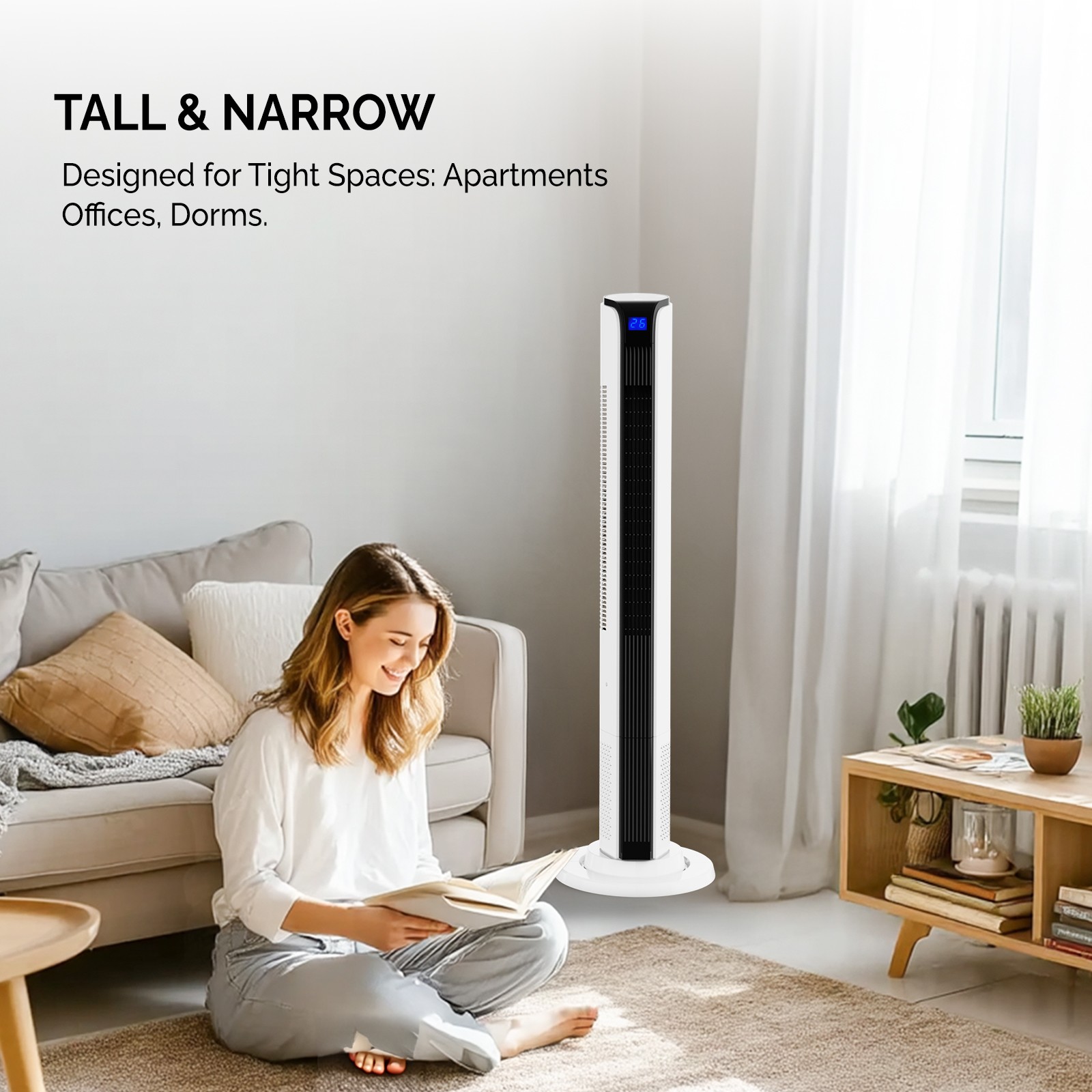 42inch Smart Tower Fan, Bladeless Floor Fan with 3 Modes 3 Speeds, APP/Remote