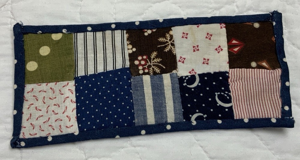 Antique Patchwork Quilt Table Topper, Mini, Rectangle, Four Patch, Early Calicos