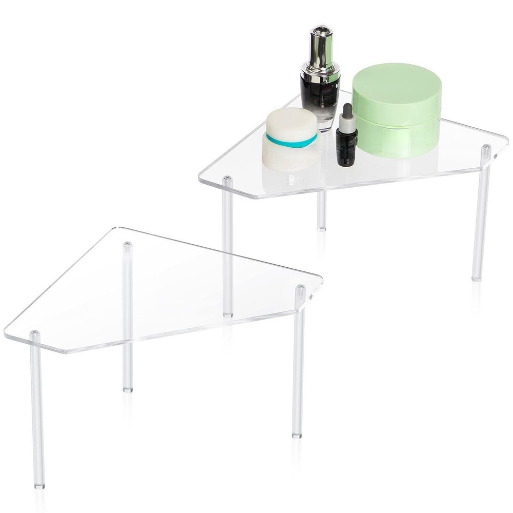 2 Tier Clear Acrylic Corner Organizer, Countertop, Stackable, Bathroom, Makeup
