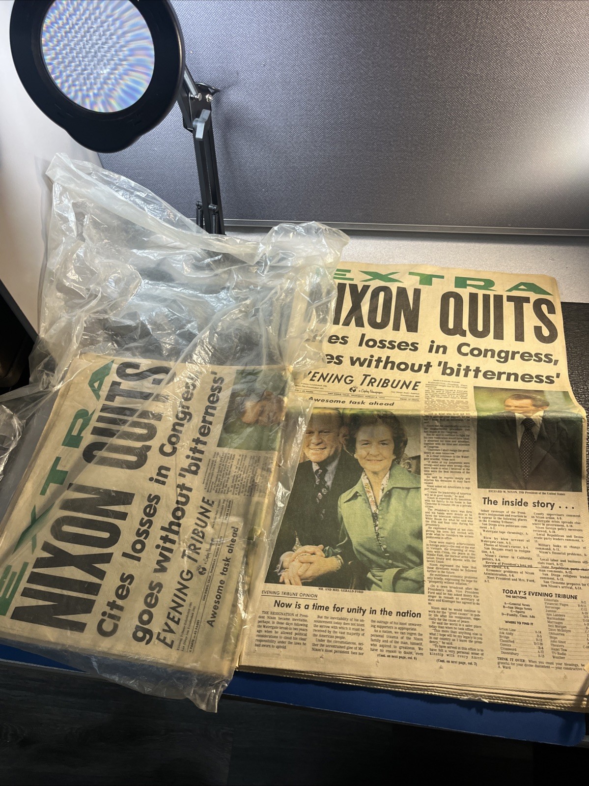 Lot of (2) President Richard Nixon Resignation Newspaper Evening Tribune SD