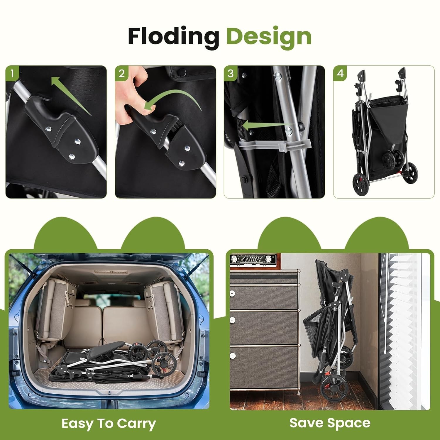 VITABELLA HOME Foldable Pet Stroller for Small Dogs/Cat,with Mesh Window&Storage