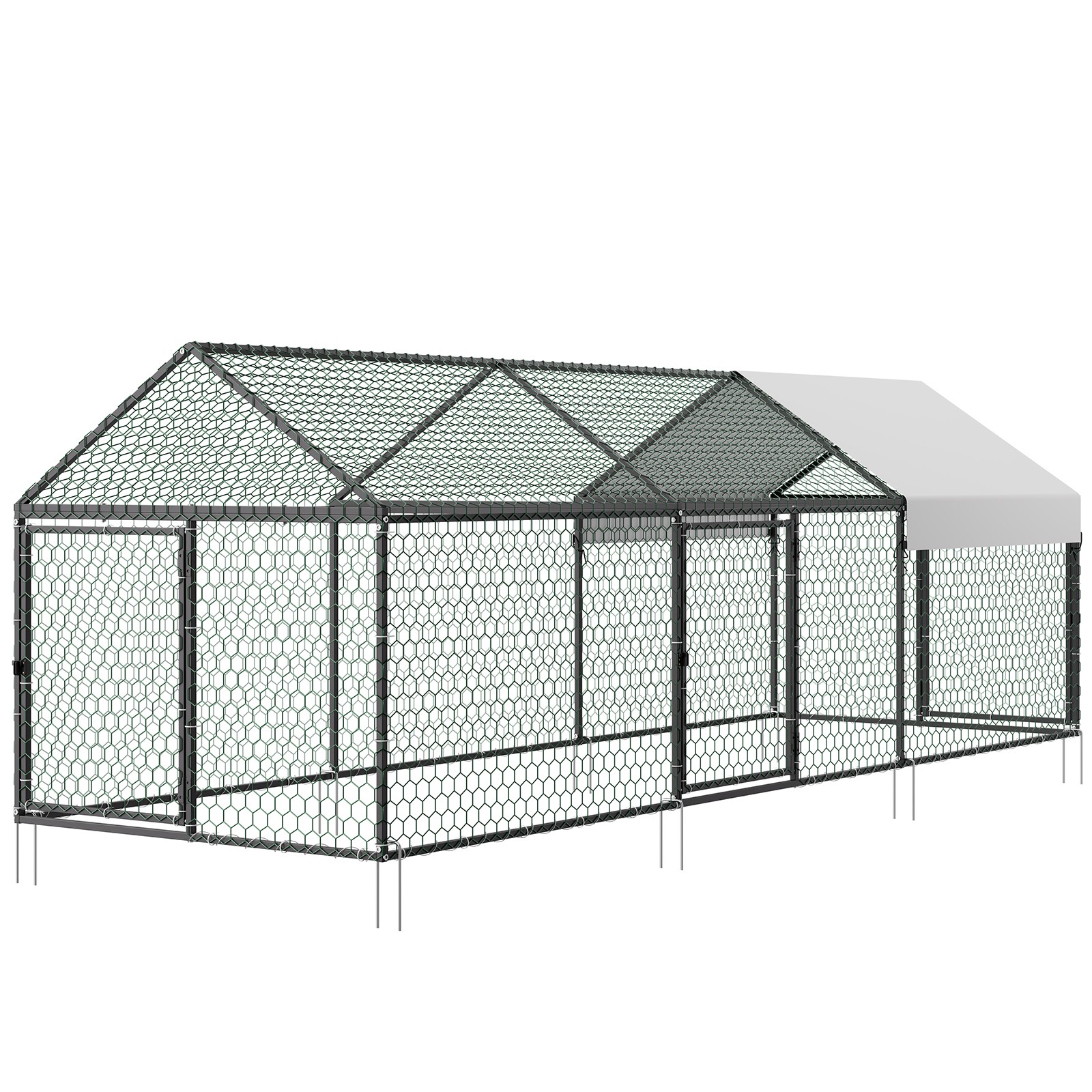 Uimoso Metal Chicken Coop with Cover for 6-8 Chickens,3.3x9.8x3.3ft Poultry Cage