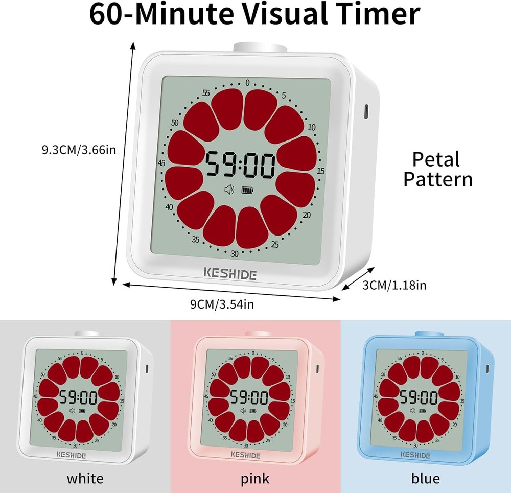 LCD Digital 60-Minute Visual Countdown Timer for Kids and Adults