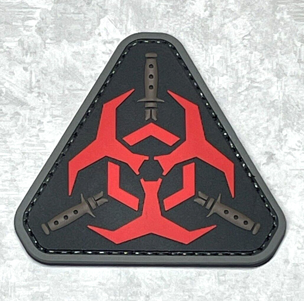 Red Biohazard Knives PVC Patch, Tactical Resident Evil Morale Hook Backed Patch