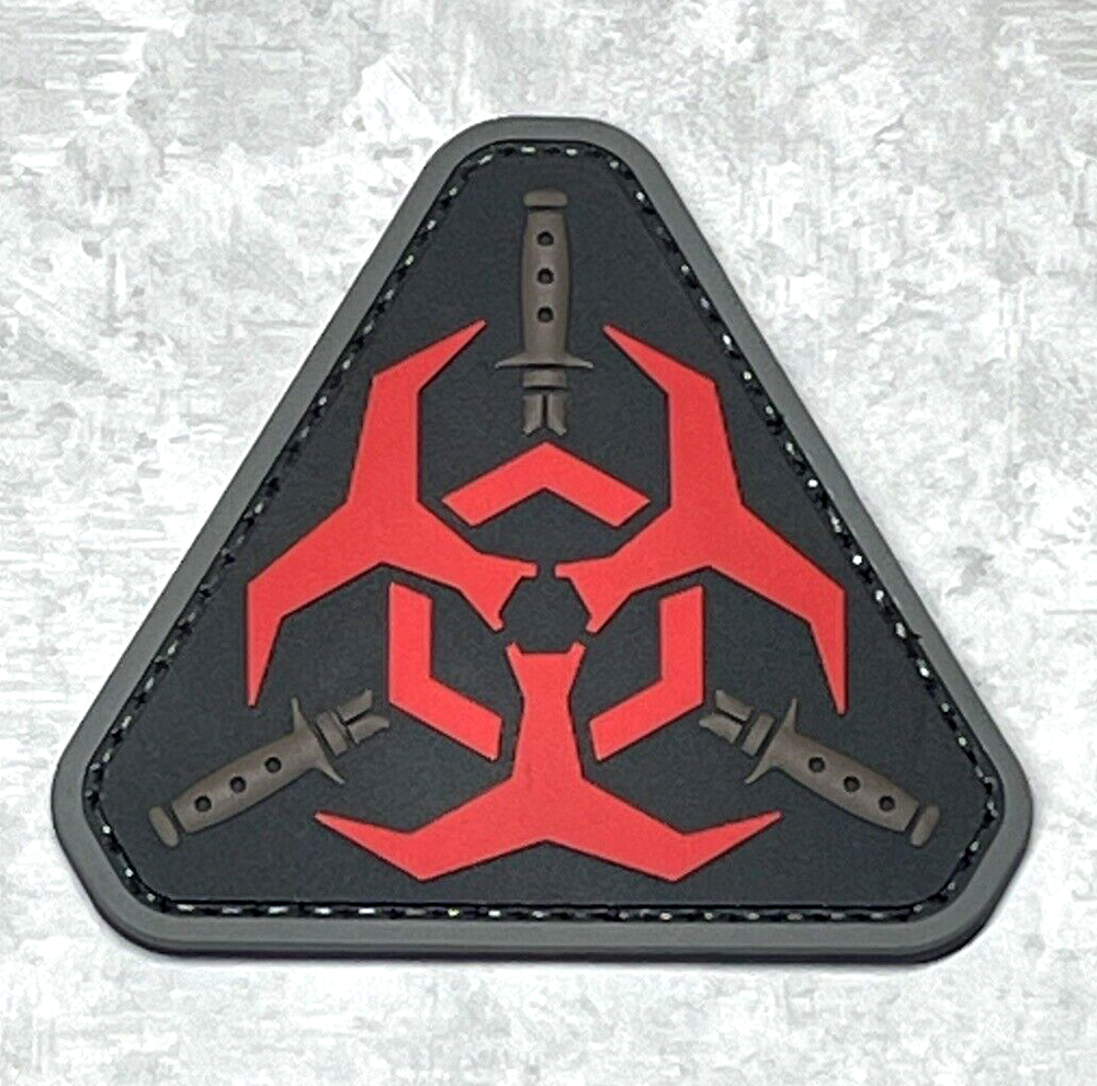 Red Biohazard Knives PVC Patch, Tactical Resident Evil Morale Hook Backed Patch