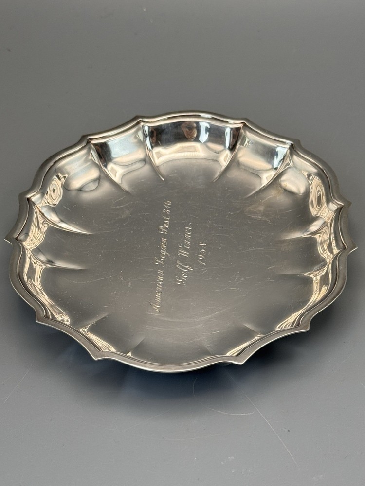 Silverplate Trinket Dish Chippendale Engraved Golf Winner 1958 7” L