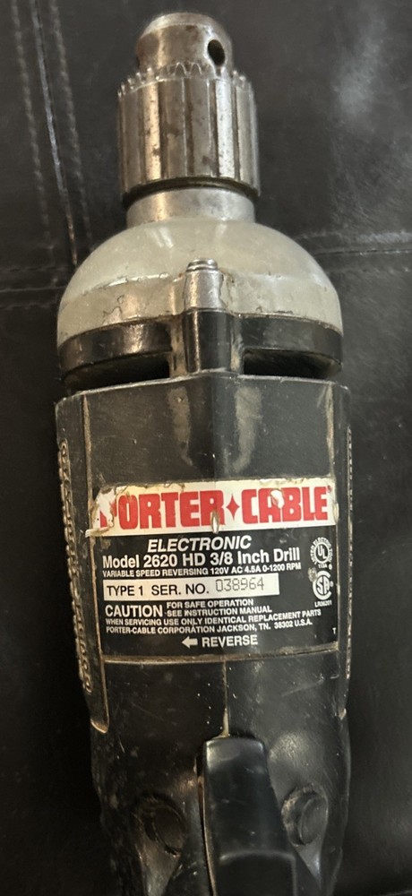 Porter Cable Variable Speed Corded 3/8 Drill Model 2620 HD USA - Tested & Works
