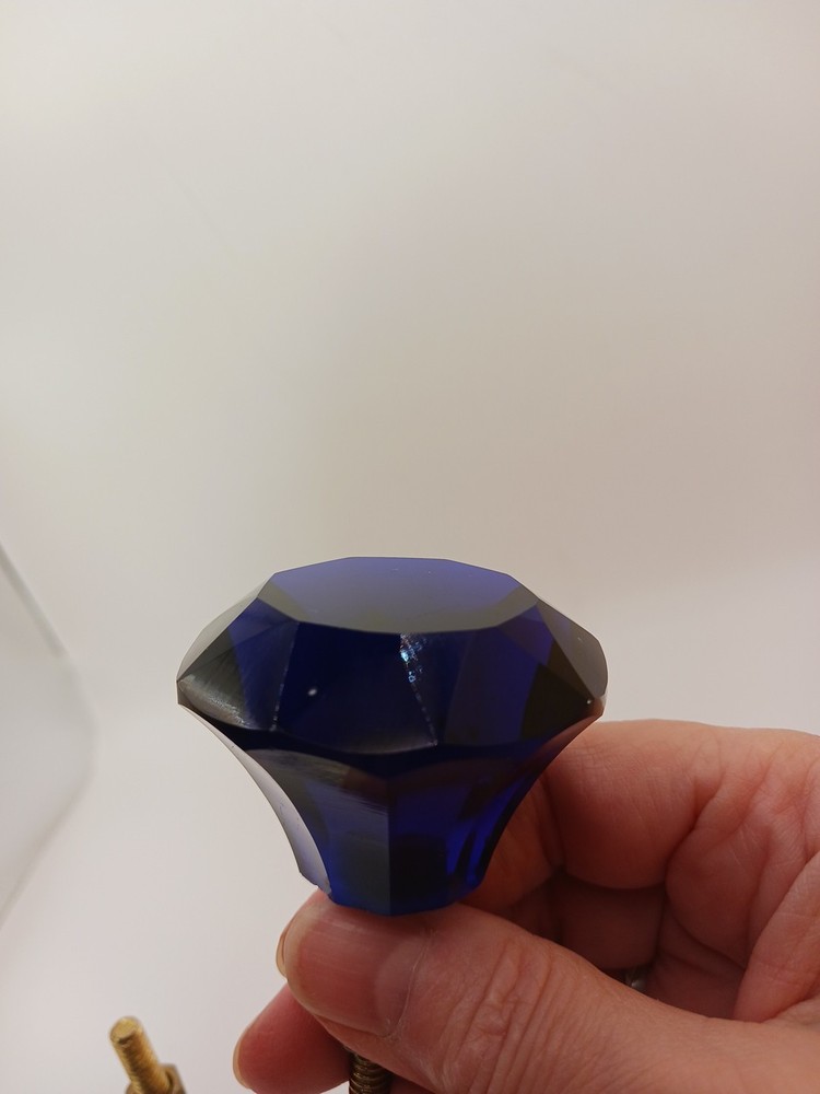 2 Vintage Glass Cobalt Blue Large Knobs 2" Diameter 1.5" Tall Small Chips READ