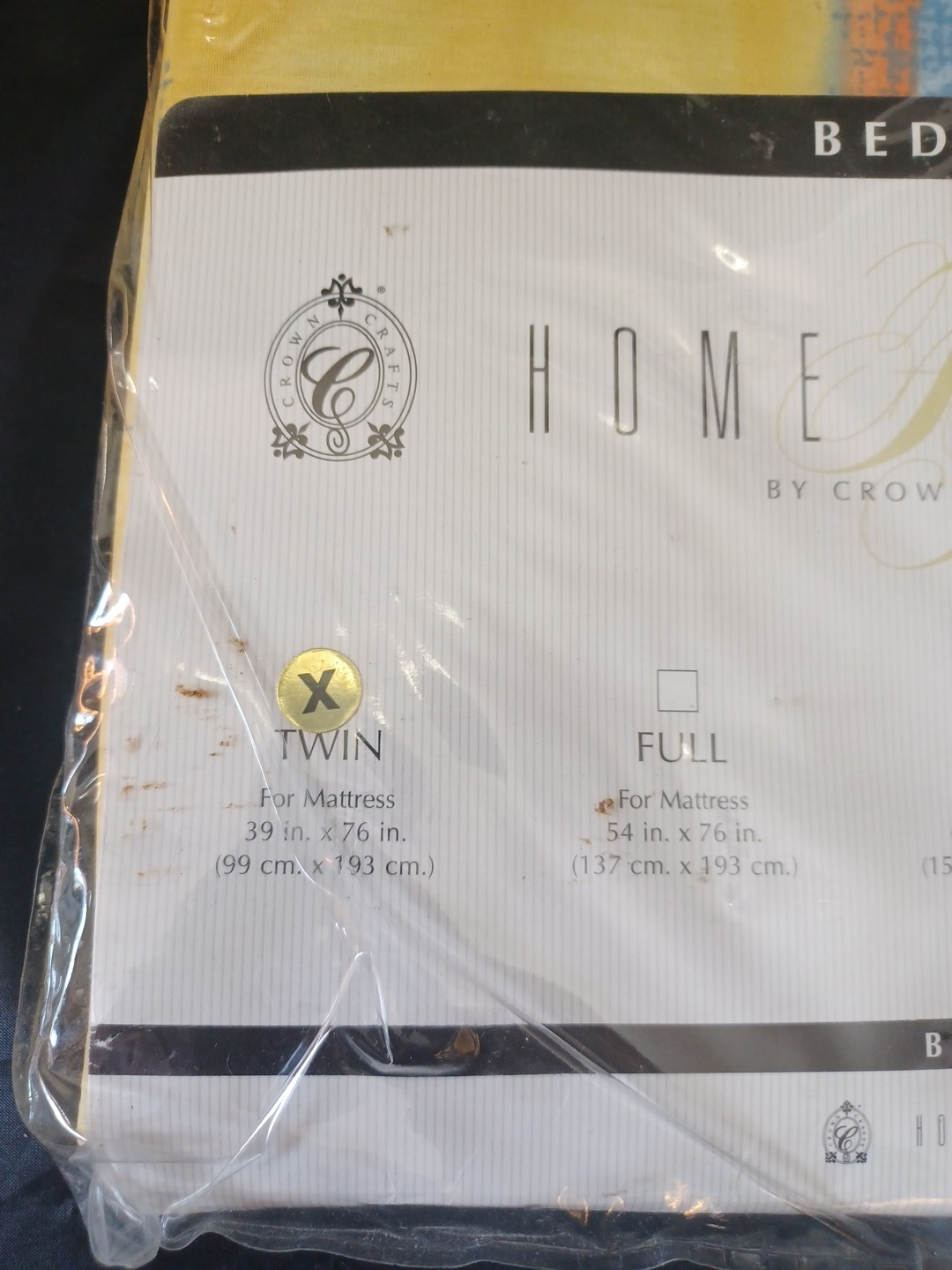 NOS Crown crafted abstract yellow blue orange green Twin Bedskirt