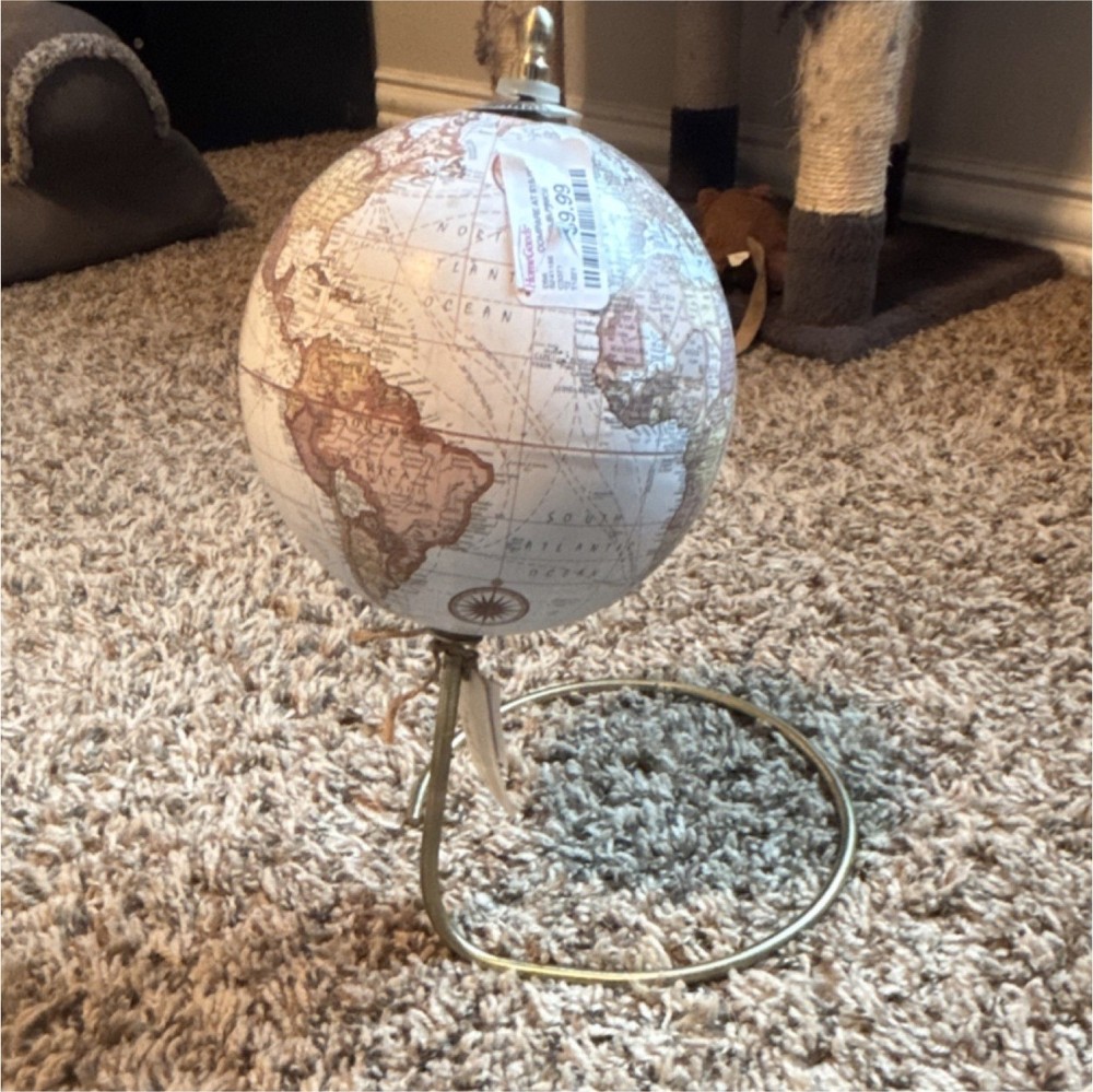 Boston Warehouse Decorative Tabletop Globe Multicolor Rotating Gold Metal Base