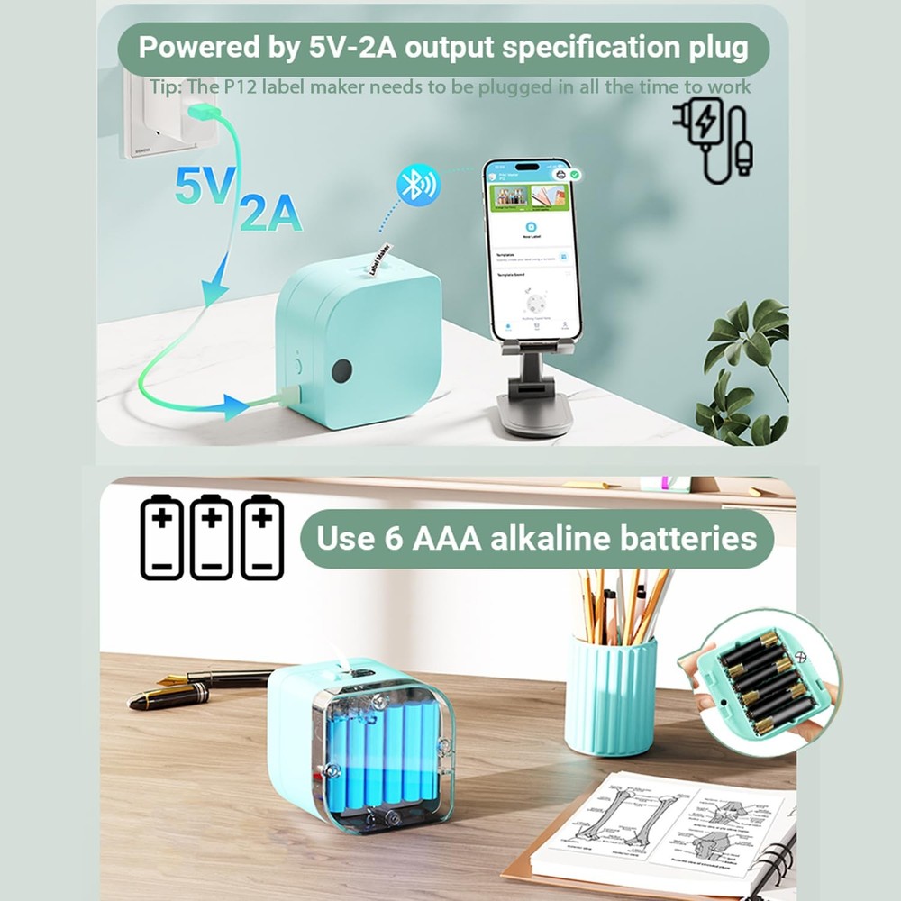 P12 Label Maker Machine with Tape, Bluetooth Small Label Maker with Multiple ...