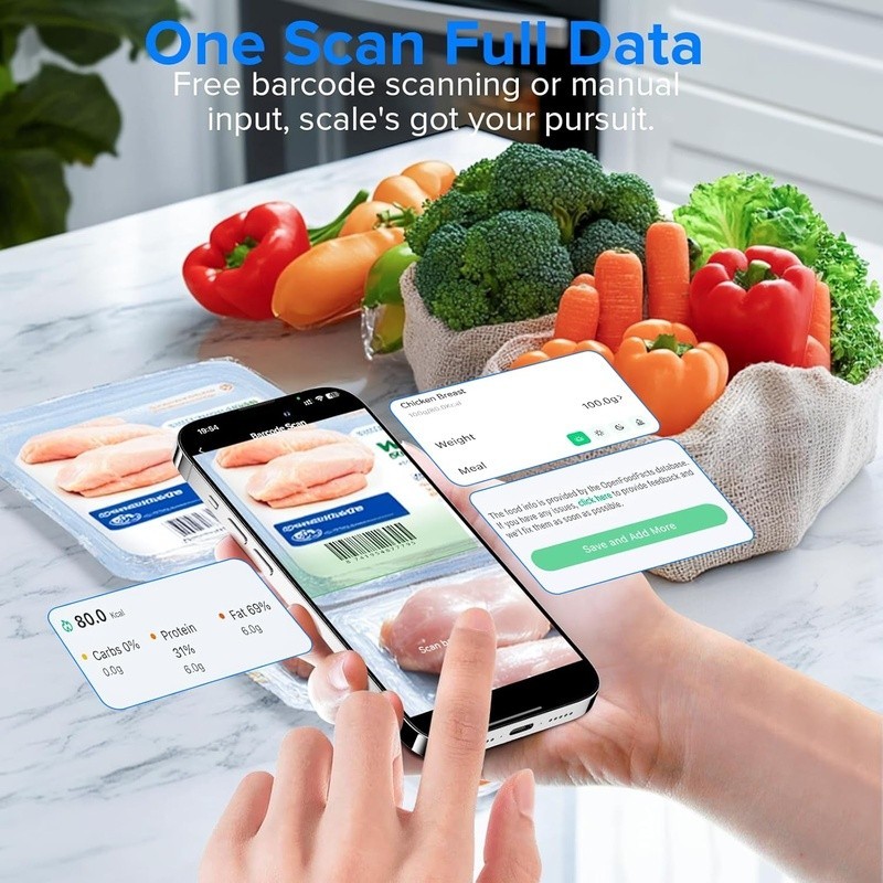 Smart Food Scale W/ Nutritional Tracking App Barcode Scanner LCD Display 5000g